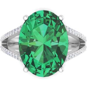 Martha Stewart 10 1/4 Carat Oval Shape Gemstone Ring with Lab Grown Diamonds in Sterling Silver, Cho(Emerald)