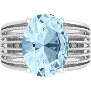 Martha Stewart 6 3/4 Carat Oval Shape Gemstone Hidden Halo Ring with Lab Grown Diamonds in Sterling Silver, Choose Your Gemstone(Aquamarine)