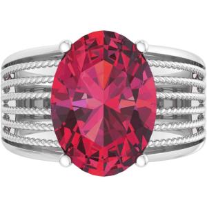 Martha Stewart 6 3/4 Carat Oval Shape Gemstone Hidden Halo Ring with Lab Grown Diamonds in Sterling Silver, Choose Your Gemstone(Ruby)