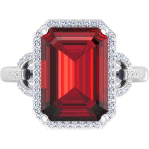 Martha Stewart 7 1/3 Carat Emerald Cut Gemstone Halo Ring with Lab Grown Diamonds in Sterling Silver, Choose Your Gemstone(Ruby)