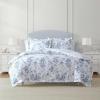 Martha Stewart – Queen Duvet Cover Set, 100% Smooth & Silky Sateen Cotton Bedding with a Cotton Percale Reverse, 3 Piece Cottage Bedding with Matching Pillowcases (Farmhouse Toile Blue)(Songbird Blue)