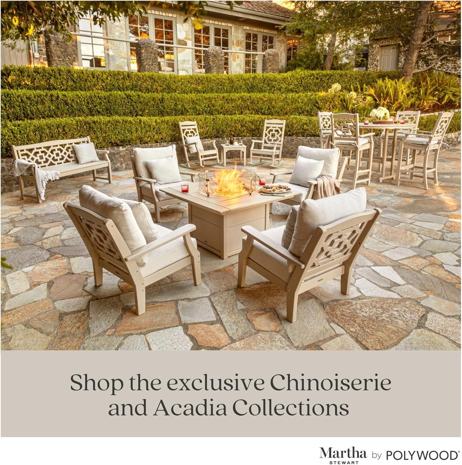 image:imageMartha Stewart by POLYWOOD Acadia 5Piece Farmhouse Dining Set with Benches in WhiteSand Leaf Dune Burlap