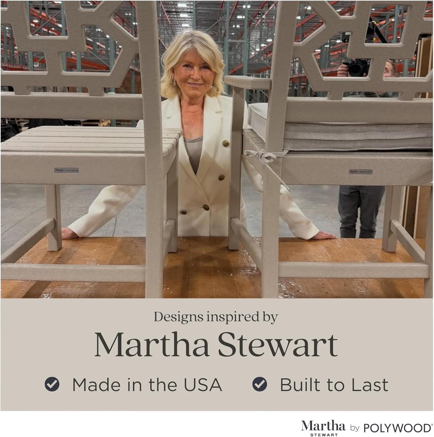 image:imageMartha Stewart by POLYWOOD Acadia 5Piece Farmhouse Dining Set with Benches in WhiteSand Leaf Dune Burlap