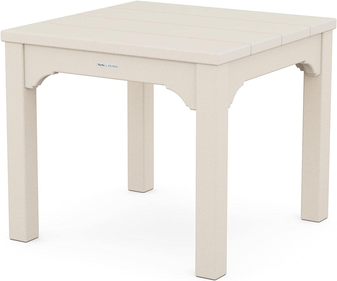 image:imageMartha Stewart by POLYWOOD Acadia 5Piece Farmhouse Dining Set with Benches in WhiteSand Leaf Dune Burlap