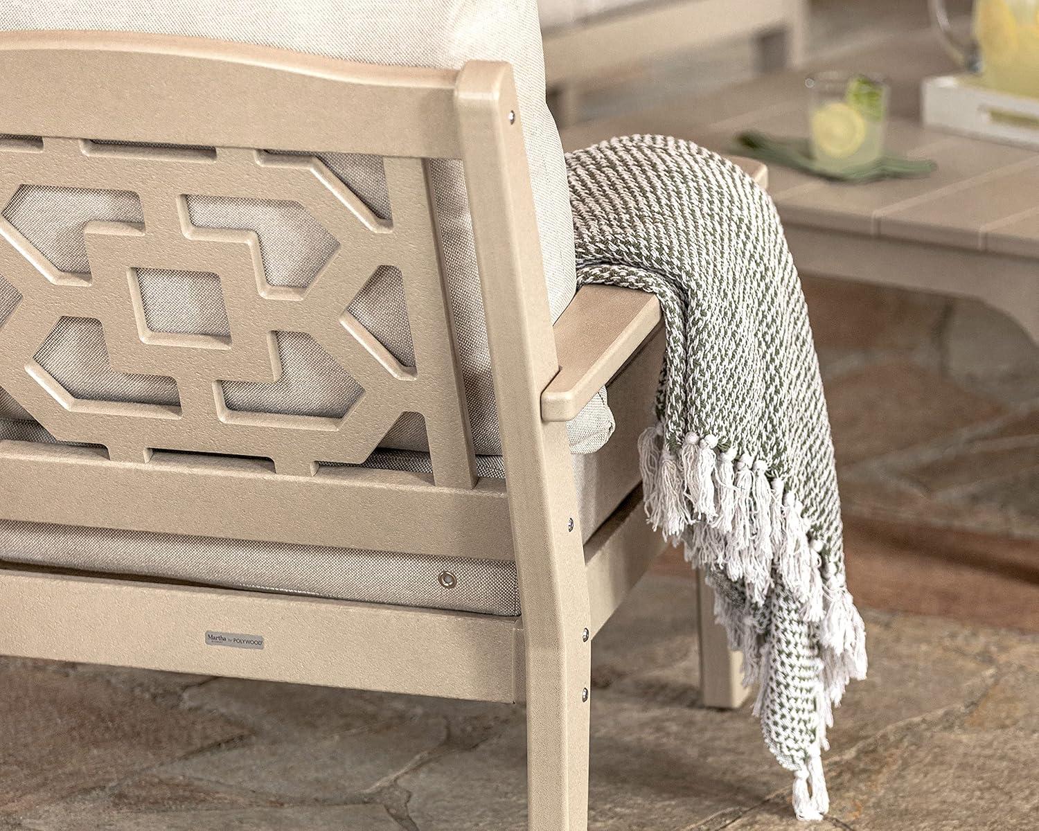 image:imageMartha Stewart by POLYWOOD Chinoiserie 4Piece Deep Seating Set with Sofa in BlackDune BurlapTeak Dune Burlap