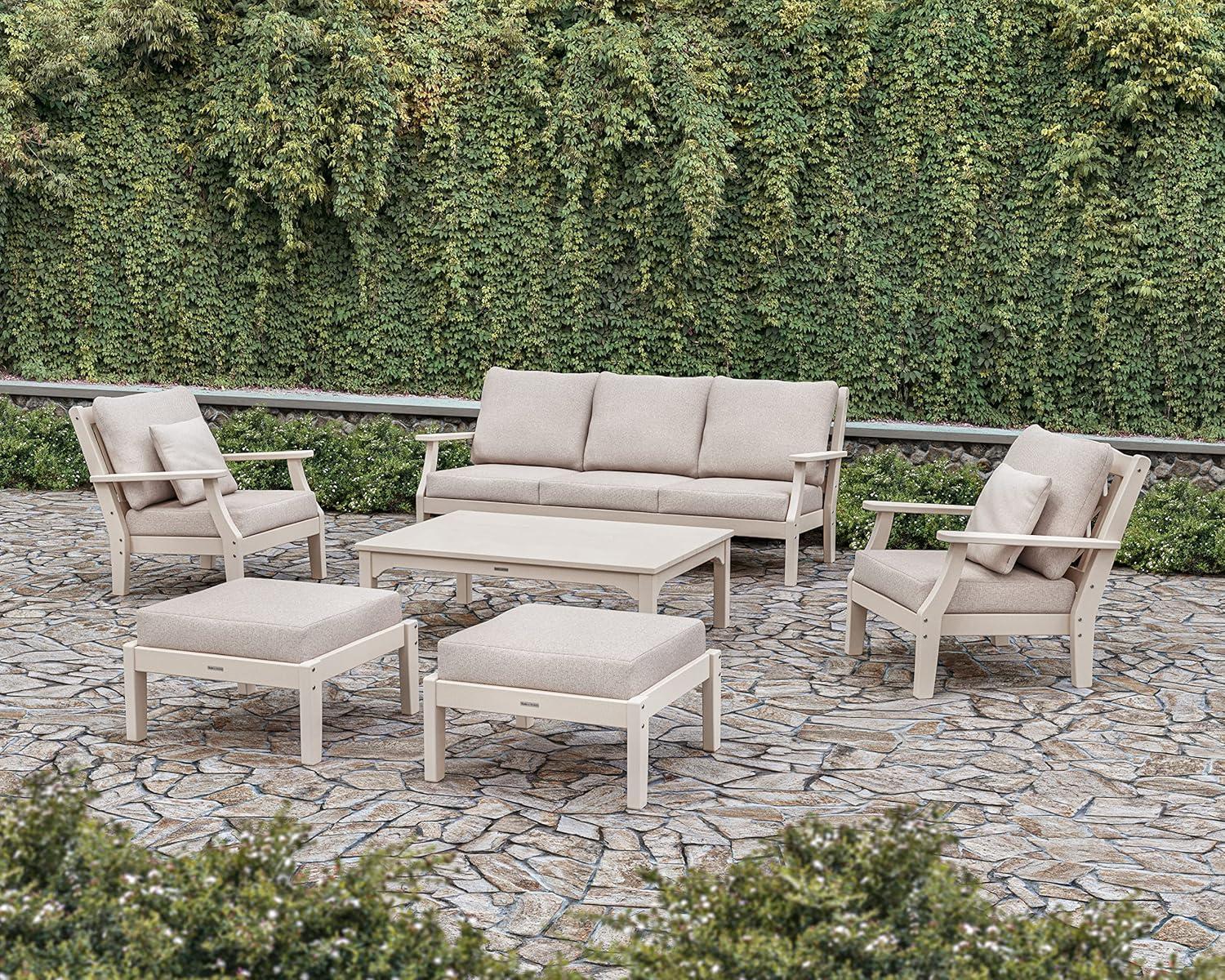 image:imageMartha Stewart by POLYWOOD Chinoiserie 6Piece Lounge Sofa Set in MahoganySpiced BurlapWhite Navy Linen