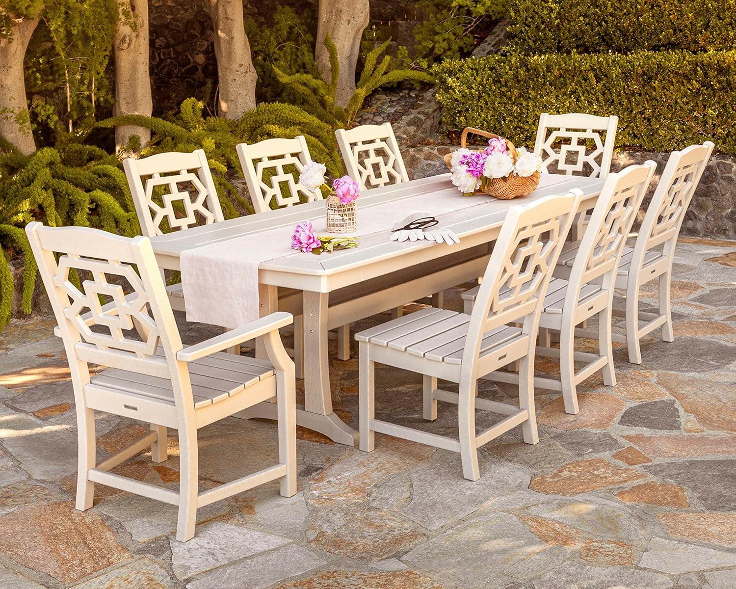 image:imageMartha Stewart by POLYWOOD Chinoiserie 9Piece Dining Set with Trestle Legs in WhiteGreen