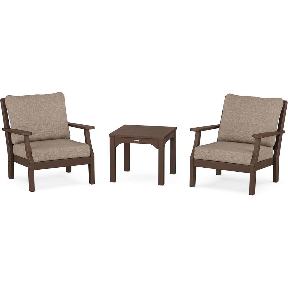 image:imageMartha Stewart by POLYWOOD Acadia 5Piece Farmhouse Dining Set with Benches in WhiteMahogany Spiced Burlap