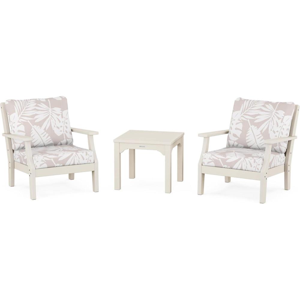 image:imageMartha Stewart by POLYWOOD Acadia 5Piece Farmhouse Dining Set with Benches in WhiteSand  Leaf Dune Burlap