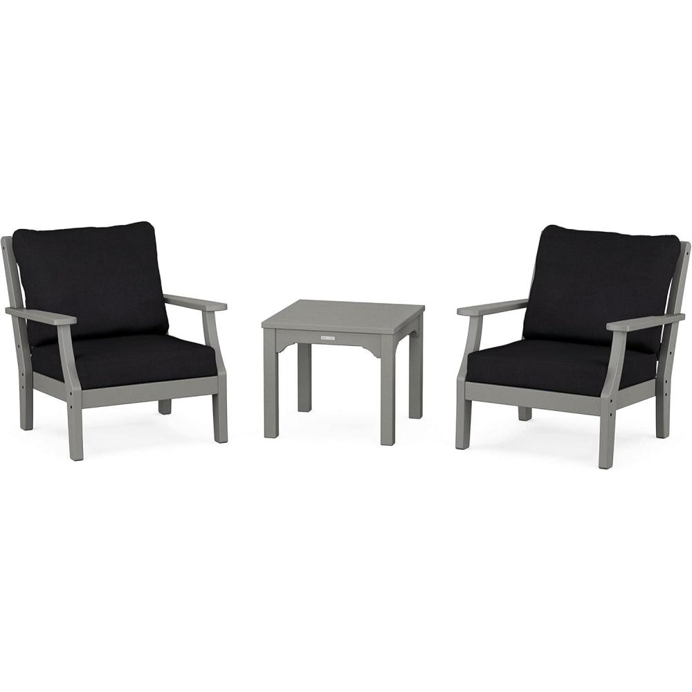 image:imageMartha Stewart by POLYWOOD Acadia 5Piece Farmhouse Dining Set with Benches in WhiteSlate Grey  Midnight Linen