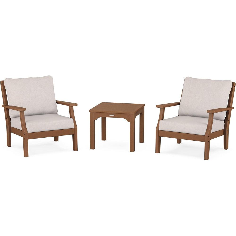 image:imageMartha Stewart by POLYWOOD Acadia 5Piece Farmhouse Dining Set with Benches in WhiteTeak  Dune Burlap