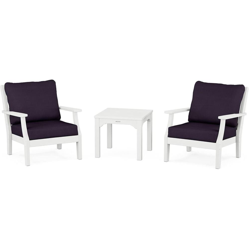 image:imageMartha Stewart by POLYWOOD Acadia 5Piece Farmhouse Dining Set with Benches in WhiteWhite Navy Linen