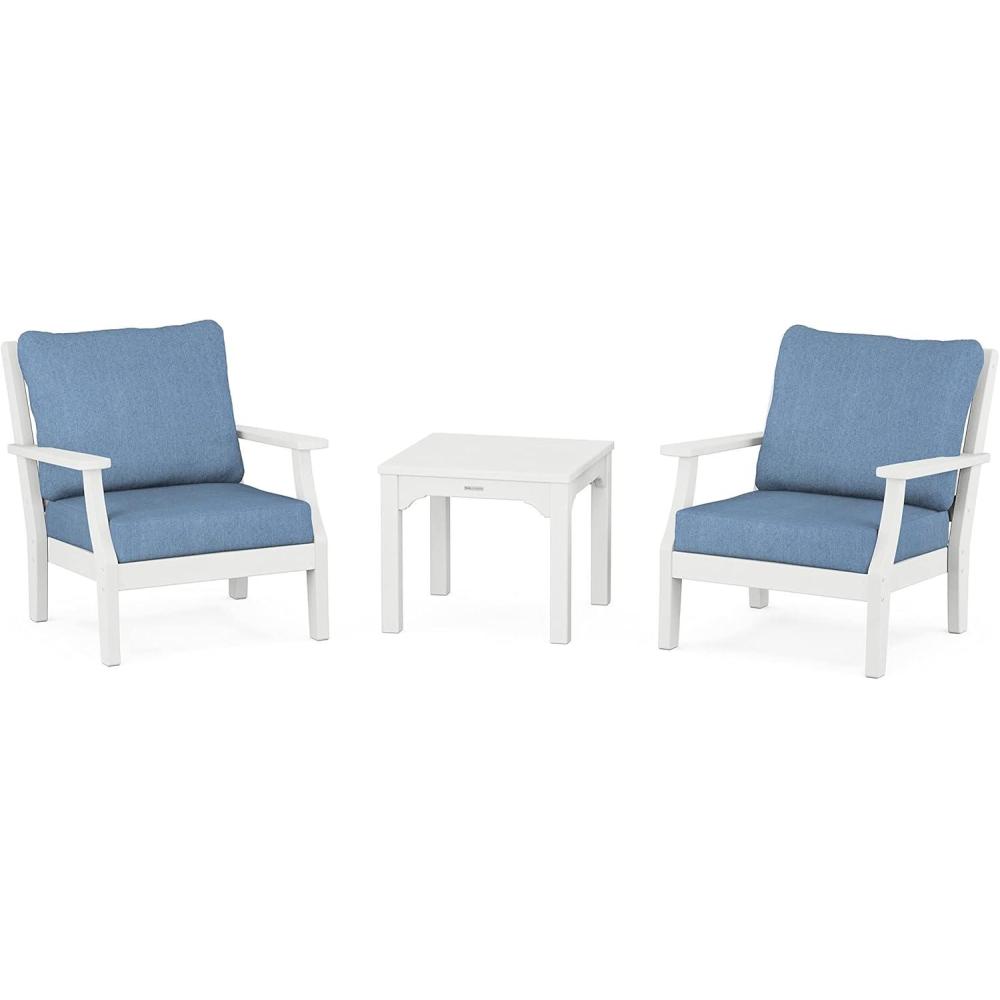 image:imageMartha Stewart by POLYWOOD Acadia 5Piece Farmhouse Dining Set with Benches in WhiteWhite Sky Blue