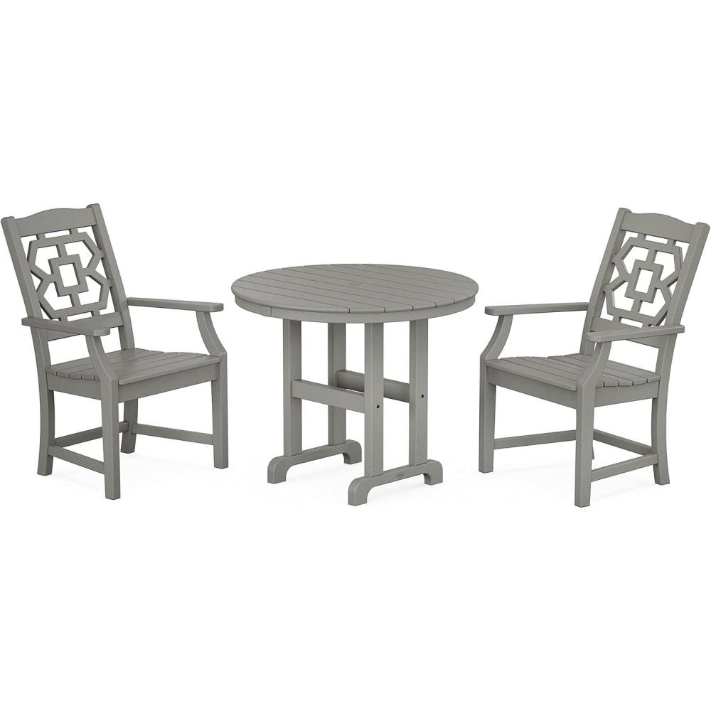 image:imageMartha Stewart by POLYWOOD Chinoiserie 3Piece Farmhouse Dining Set in MahoganySlate Grey