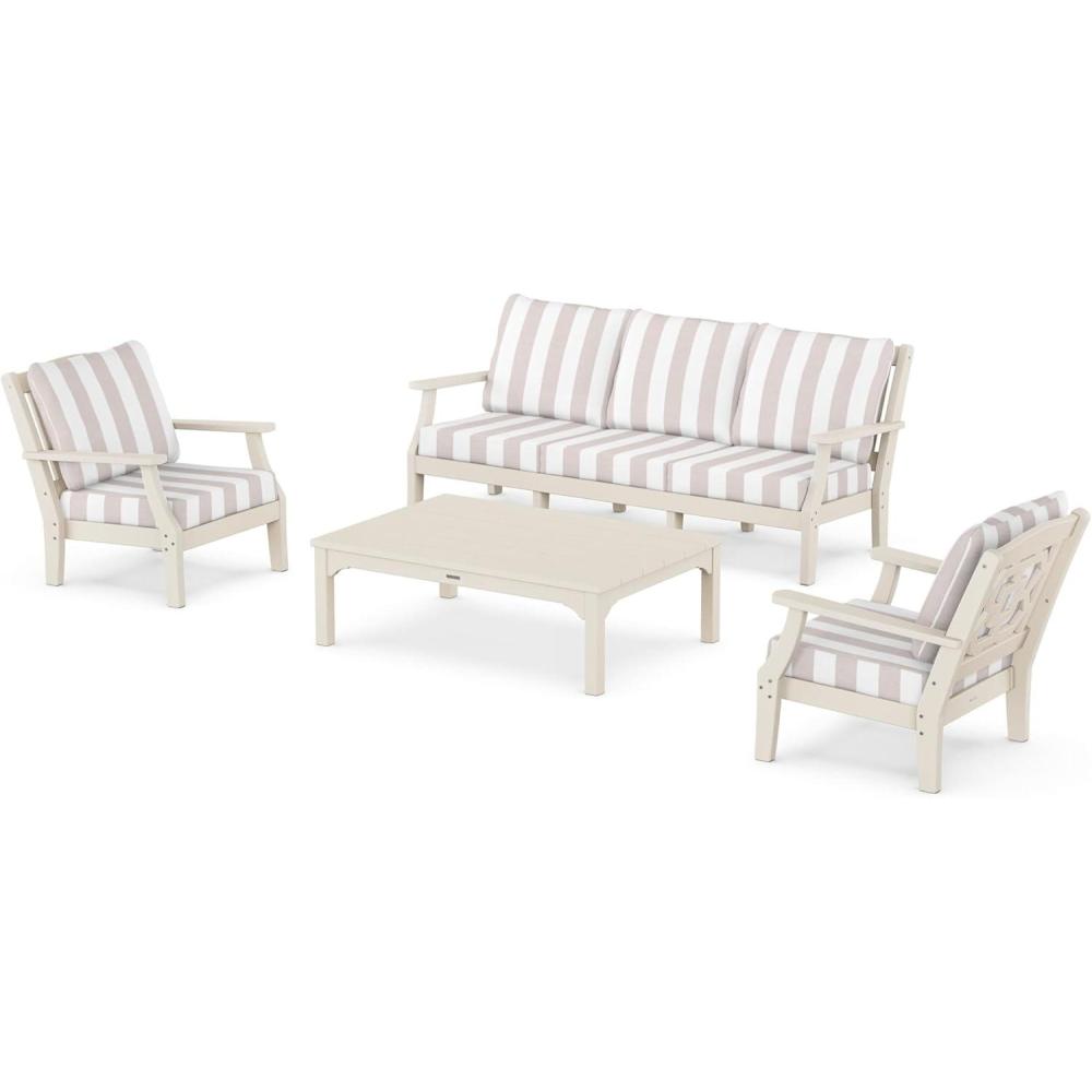 image:imageMartha Stewart by POLYWOOD Chinoiserie 4Piece Deep Seating Set with Sofa in BlackDune BurlapSand Cabana Stripe Dune Burlap