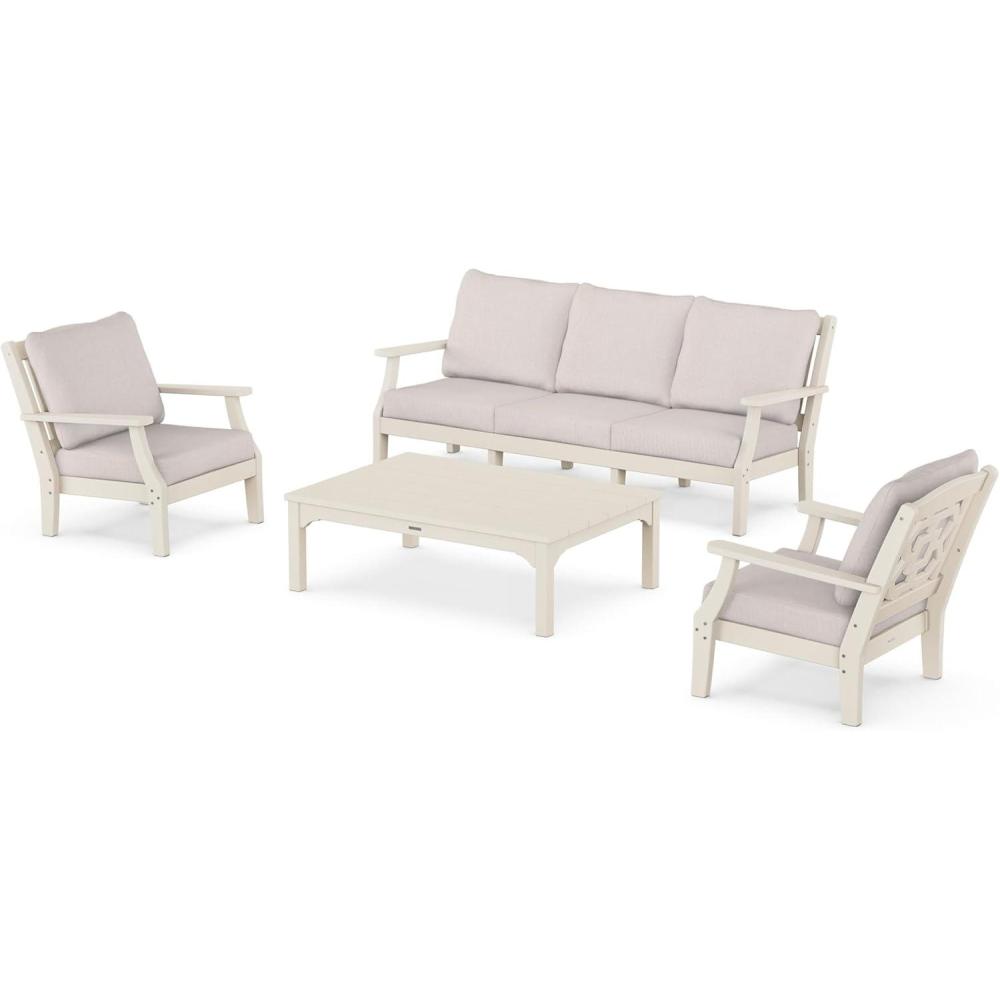 image:imageMartha Stewart by POLYWOOD Chinoiserie 4Piece Deep Seating Set with Sofa in BlackDune BurlapSand Dune Burlap