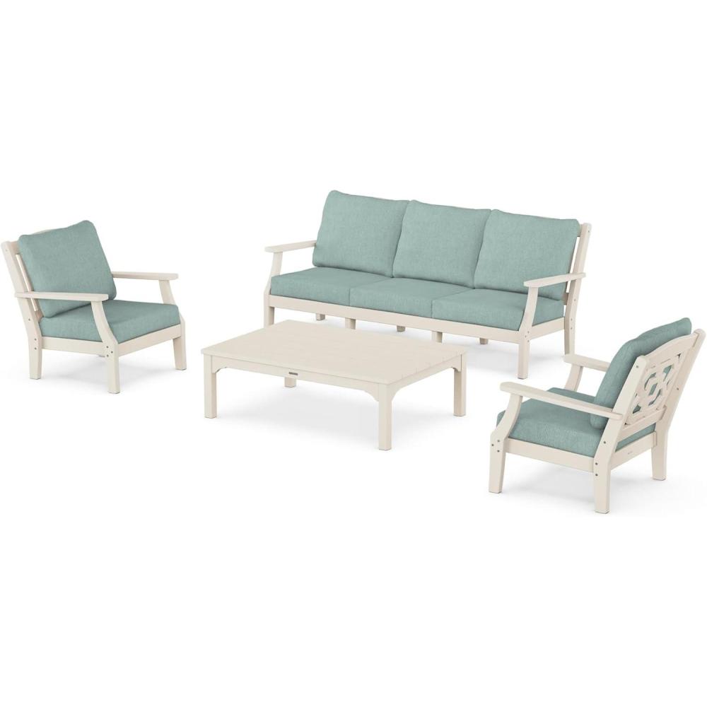 image:imageMartha Stewart by POLYWOOD Chinoiserie 4Piece Deep Seating Set with Sofa in BlackDune BurlapSand Glacier Spa