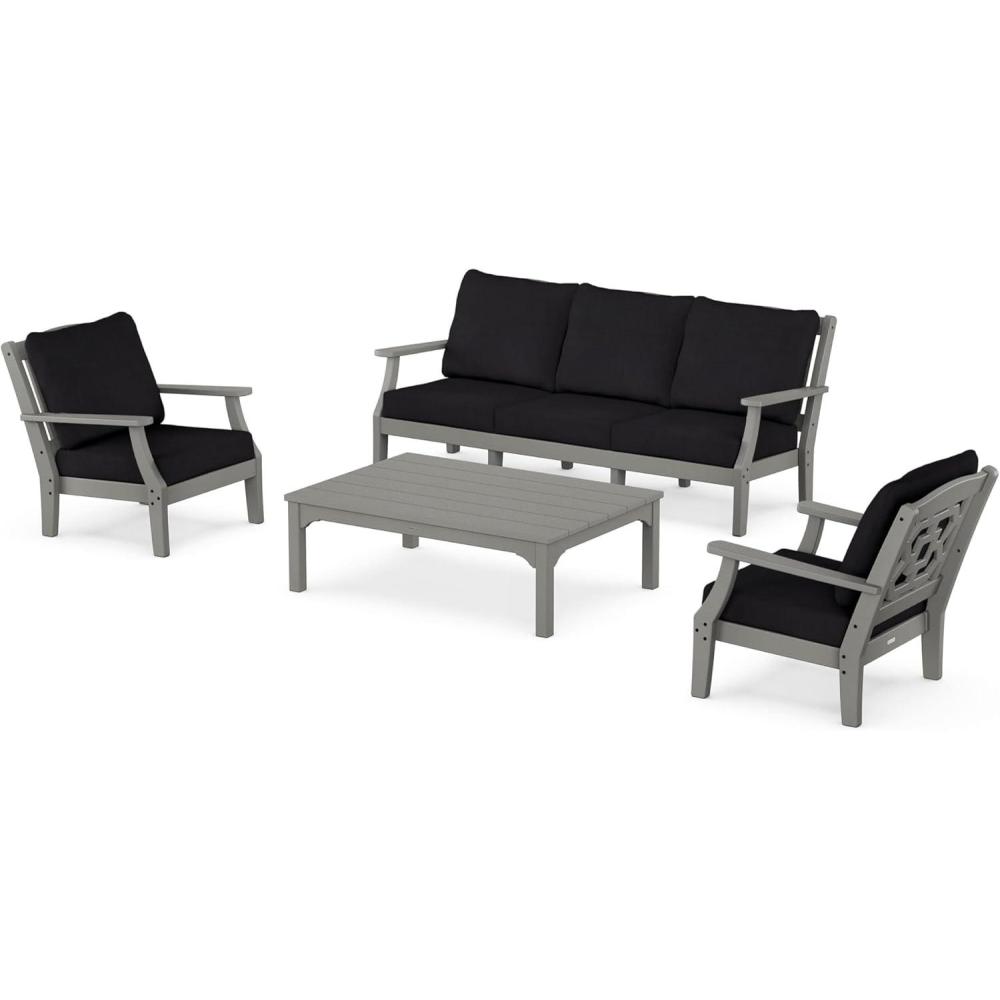 image:imageMartha Stewart by POLYWOOD Chinoiserie 4Piece Deep Seating Set with Sofa in BlackDune BurlapSlate Grey  Midnight Linen