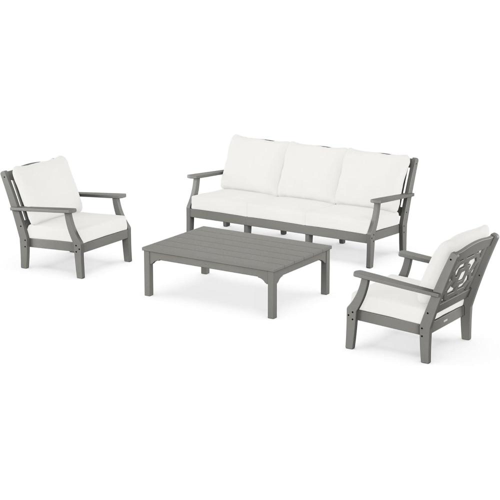 image:imageMartha Stewart by POLYWOOD Chinoiserie 4Piece Deep Seating Set with Sofa in BlackDune BurlapSlate Grey Natural Linen
