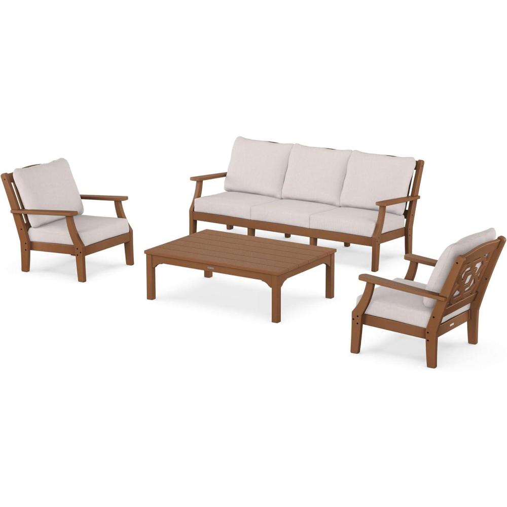 image:imageMartha Stewart by POLYWOOD Chinoiserie 4Piece Deep Seating Set with Sofa in BlackDune BurlapTeak Dune Burlap