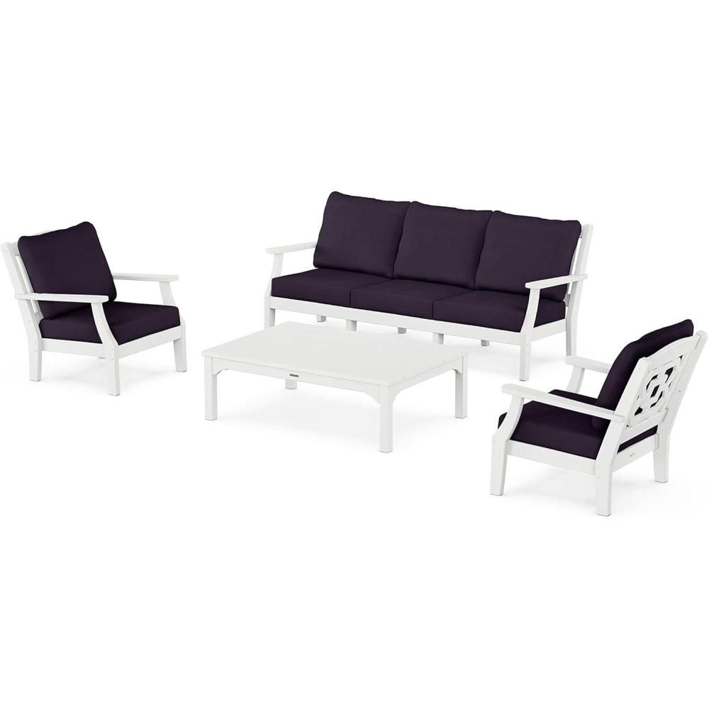 image:imageMartha Stewart by POLYWOOD Chinoiserie 4Piece Deep Seating Set with Sofa in BlackDune BurlapWhite Navy Linen