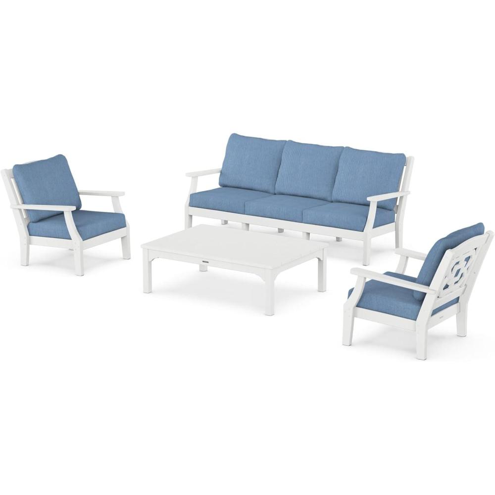 image:imageMartha Stewart by POLYWOOD Chinoiserie 4Piece Deep Seating Set with Sofa in BlackDune BurlapWhite Sky Blue