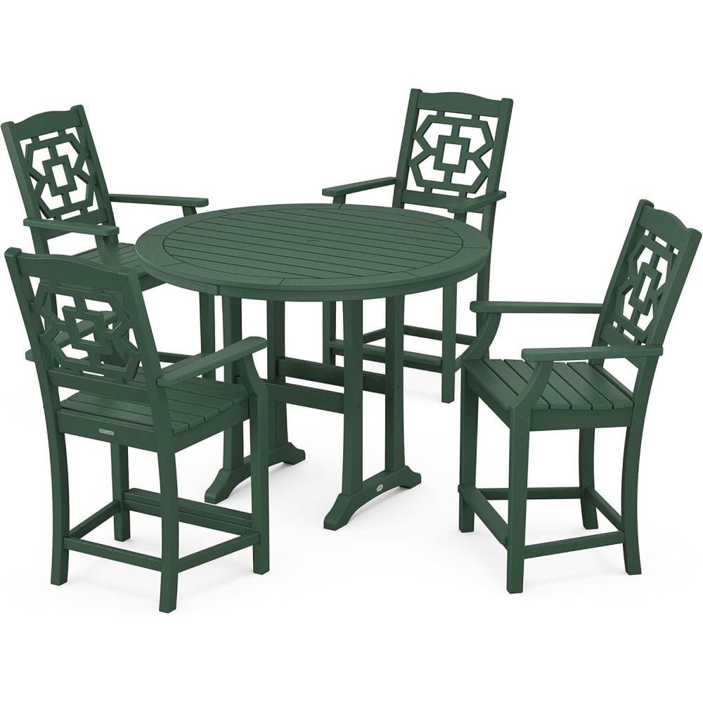 image:imageMartha Stewart by POLYWOOD Chinoiserie 5Piece Round Counter Set in MahoganyGreen