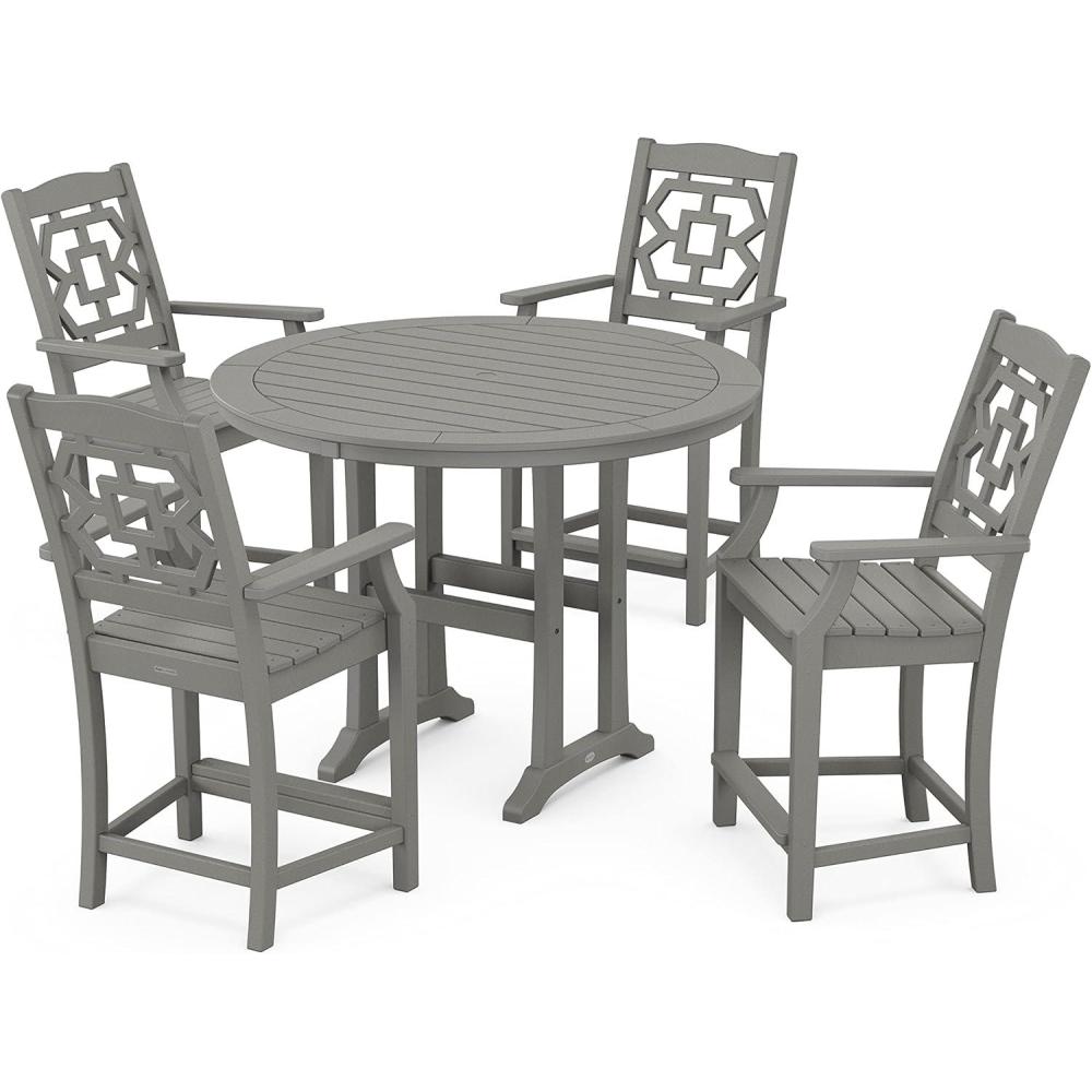 image:imageMartha Stewart by POLYWOOD Chinoiserie 5Piece Round Counter Set in MahoganySlate Grey