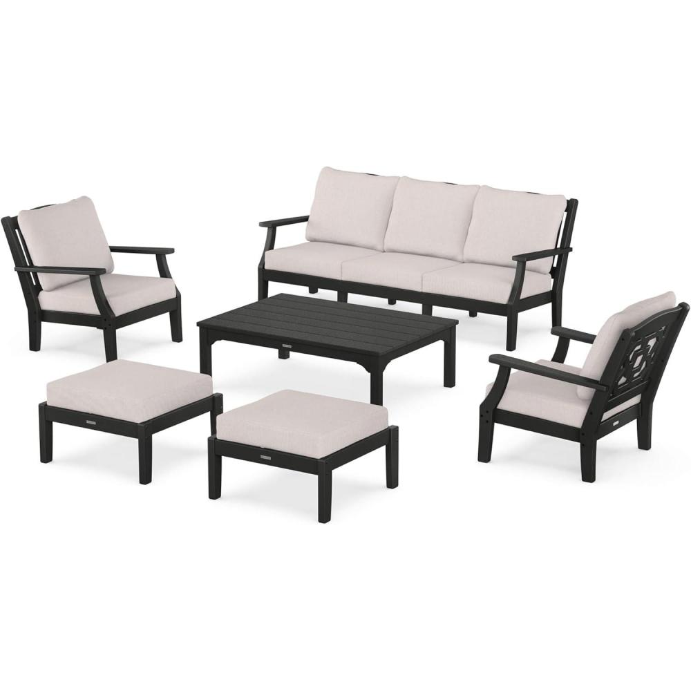 image:imageMartha Stewart by POLYWOOD Chinoiserie 6Piece Lounge Sofa Set in MahoganySpiced BurlapBlack  Dune Burlap