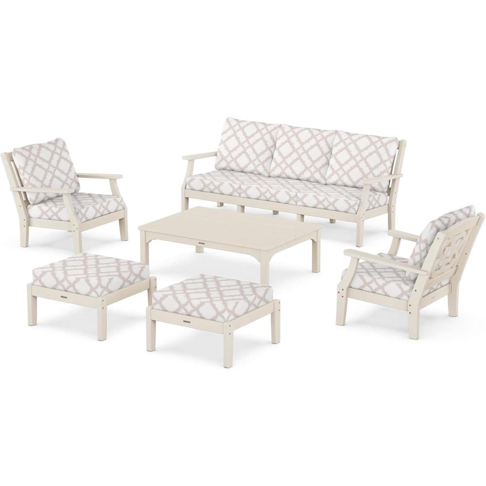 image:imageMartha Stewart by POLYWOOD Chinoiserie 6Piece Lounge Sofa Set in MahoganySpiced BurlapSand Trellis Dune Burlap