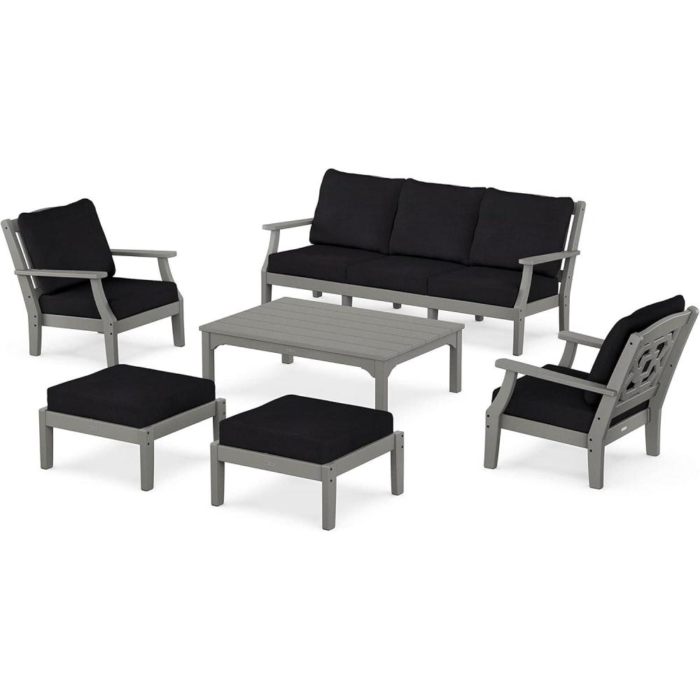 image:imageMartha Stewart by POLYWOOD Chinoiserie 6Piece Lounge Sofa Set in MahoganySpiced BurlapSlate Grey Midnight Linen