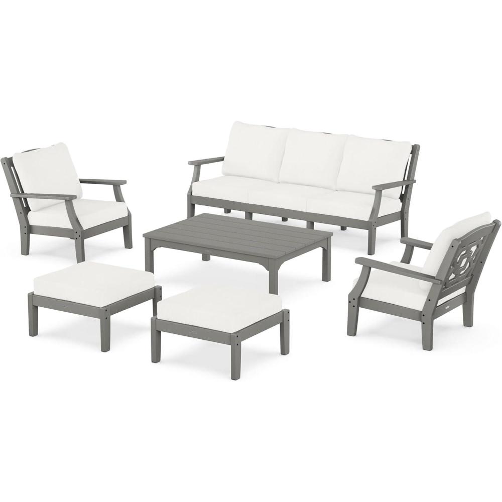 image:imageMartha Stewart by POLYWOOD Chinoiserie 6Piece Lounge Sofa Set in MahoganySpiced BurlapSlate Grey Natural Linen