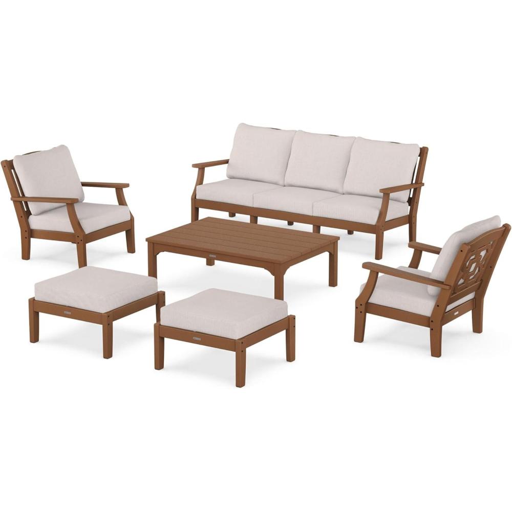 image:imageMartha Stewart by POLYWOOD Chinoiserie 6Piece Lounge Sofa Set in MahoganySpiced BurlapTeak Dune Burlap