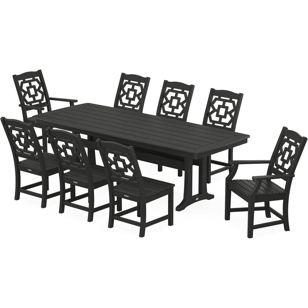 image:imageMartha Stewart by POLYWOOD Chinoiserie 9Piece Dining Set with Trestle Legs in WhiteBlack