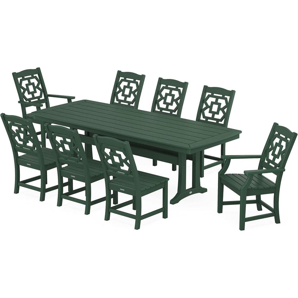 image:imageMartha Stewart by POLYWOOD Chinoiserie 9Piece Dining Set with Trestle Legs in WhiteGreen