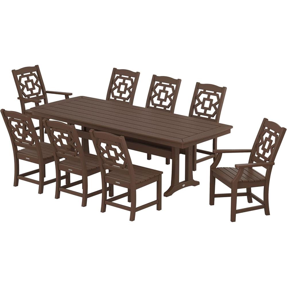 image:imageMartha Stewart by POLYWOOD Chinoiserie 9Piece Dining Set with Trestle Legs in WhiteMahogany