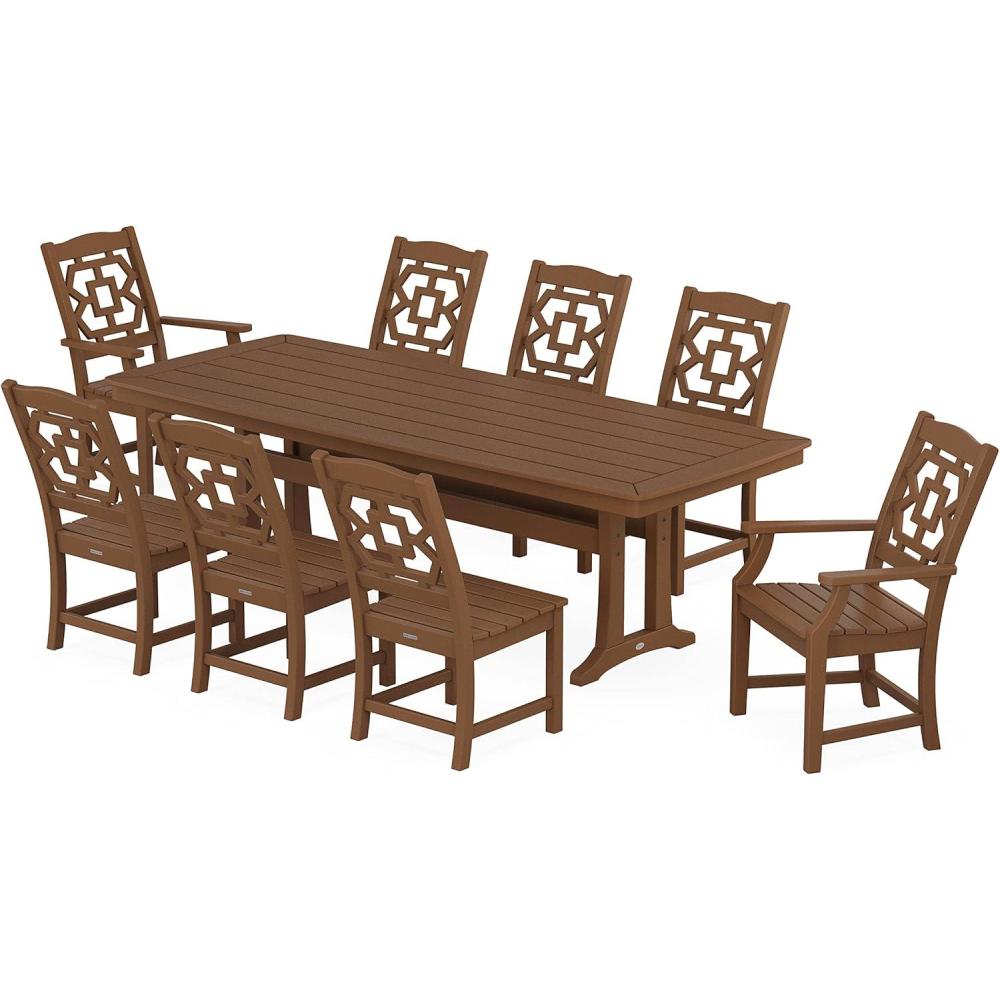 image:imageMartha Stewart by POLYWOOD Chinoiserie 9Piece Dining Set with Trestle Legs in WhiteTeak