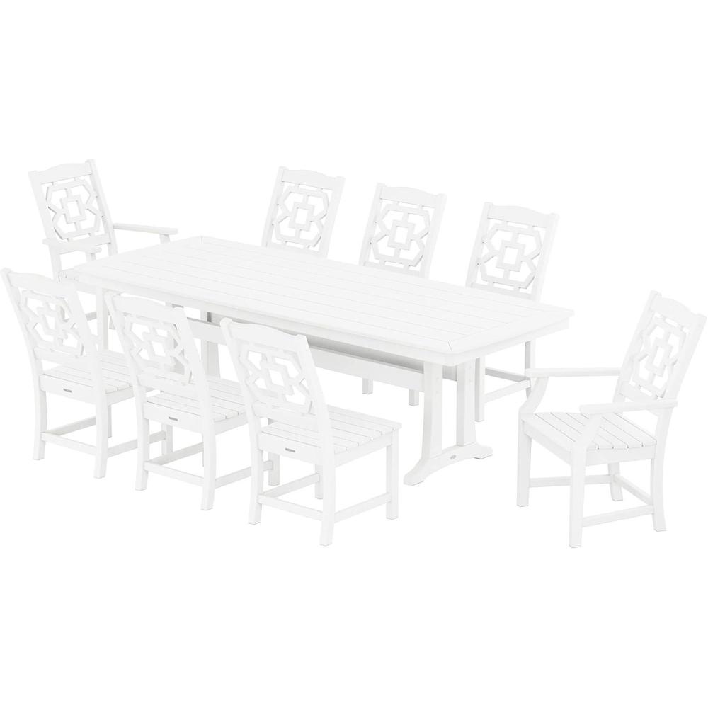 image:imageMartha Stewart by POLYWOOD Chinoiserie 9Piece Dining Set with Trestle Legs in WhiteWhite