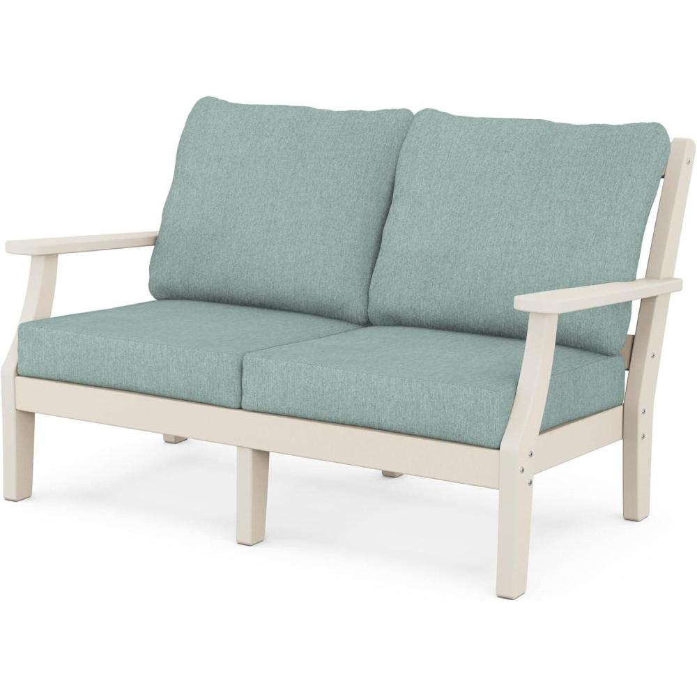 image:imageMartha Stewart by POLYWOOD Chinoiserie Deep Seating Loveseat in WhiteSky BlueSand Glacier Spa