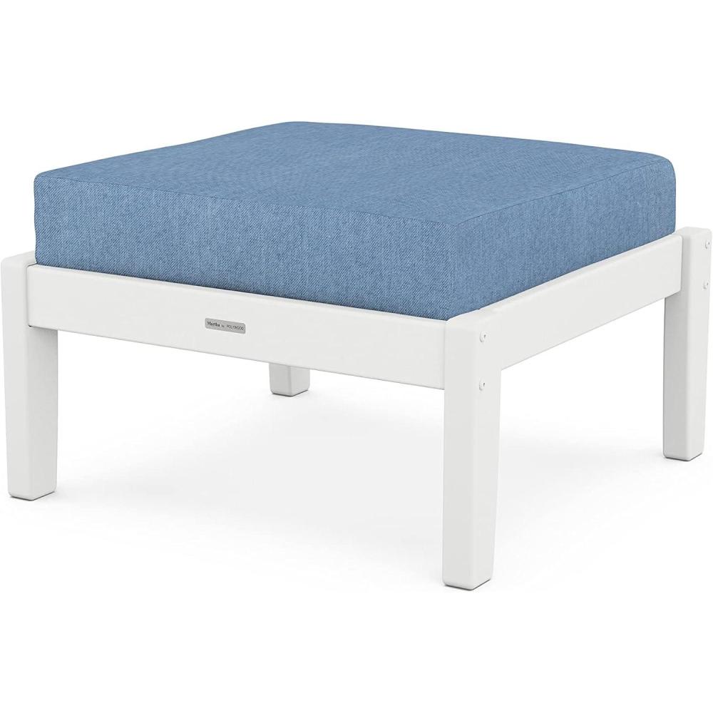 image:imageMartha Stewart by POLYWOOD Chinoiserie Deep Seating Ottoman MahoganySpiced BurlapWhite  Sky Blue