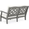Martha Stewart by POLYWOOD® Chinoiserie Deep Seating Loveseat in White/Sky Blue(Slate Grey / Natural Linen)