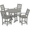 Martha Stewart by POLYWOOD® Chinoiserie 5-Piece Round Counter Set in Mahogany(Slate Grey)