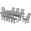 Martha Stewart by POLYWOOD® Chinoiserie 9-Piece Dining Set with Trestle Legs in White(Slate Grey)