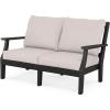 Martha Stewart by POLYWOOD® Chinoiserie Deep Seating Loveseat in White/Sky Blue(Black / Dune Burlap)