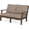 Martha Stewart by POLYWOOD® Chinoiserie Deep Seating Loveseat in White/Sky Blue(Mahogany / Spiced Burlap)