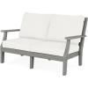 Martha Stewart by POLYWOOD® Chinoiserie Deep Seating Loveseat in White/Sky Blue(Slate Grey / Natural Linen)
