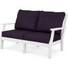 Martha Stewart by POLYWOOD® Chinoiserie Deep Seating Loveseat in White/Sky Blue(White / Navy Linen)