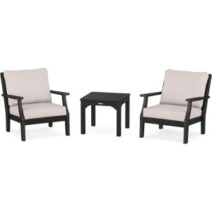 Martha Stewart by POLYWOOD® Acadia 5-Piece Farmhouse Dining Set with Benches in White(Black / Dune Burlap)