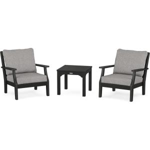 Martha Stewart by POLYWOOD® Acadia 5-Piece Farmhouse Dining Set with Benches in White(Black / Grey Mist)