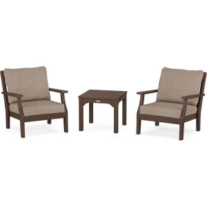 Martha Stewart by POLYWOOD® Acadia 5-Piece Farmhouse Dining Set with Benches in White(Mahogany / Spiced Burlap)